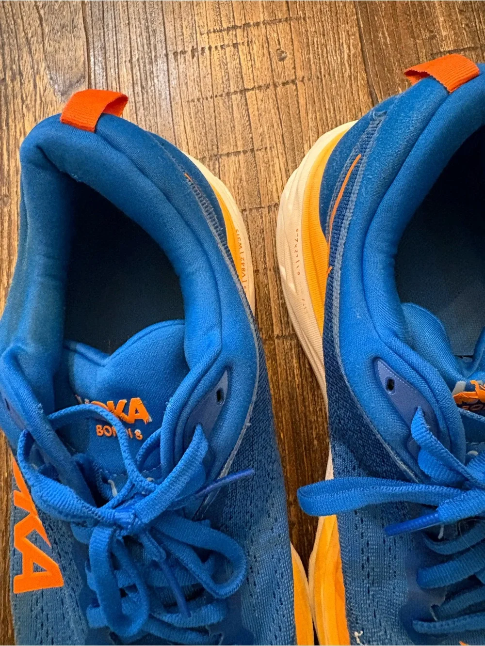 Hoka Bondi 8 Running Shoes Women 10.5 Wide Blue Orange Wide Width Sneakers